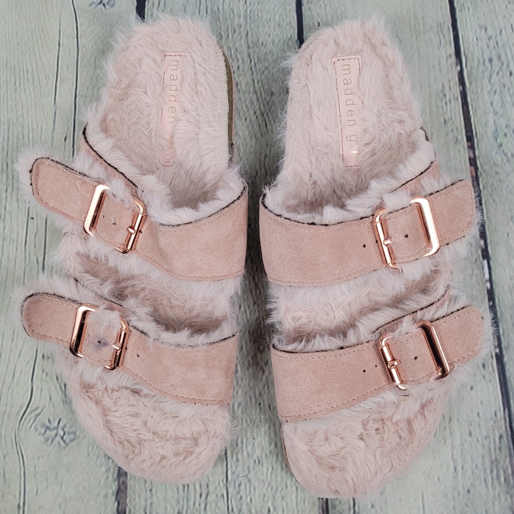 MADDEN GIRL | Butterfly slip-on faux fur lined sandals